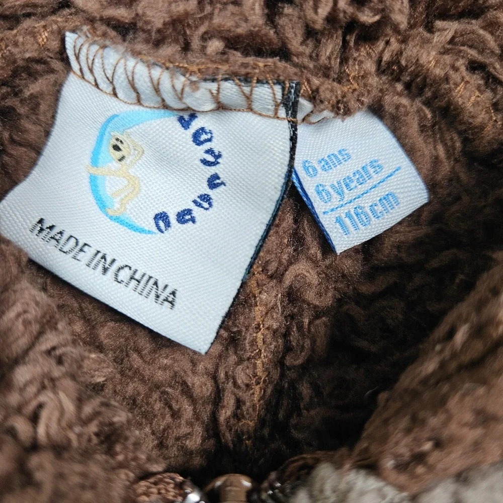 Sleep Brown Bear One Piece‎ Pajama Jumpsuit Hooded Costume Kids 6Y Union Suit